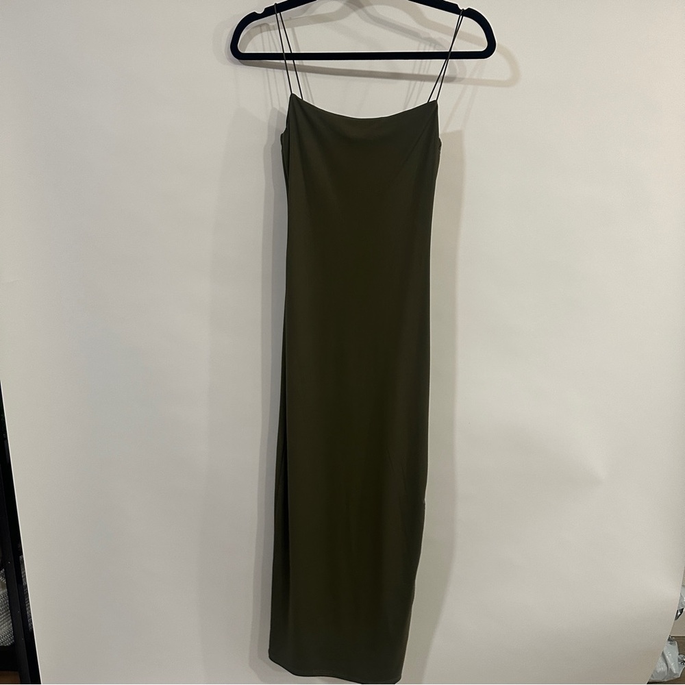 Zara Olive Slip Maxi Dress with Spaghetti Straps